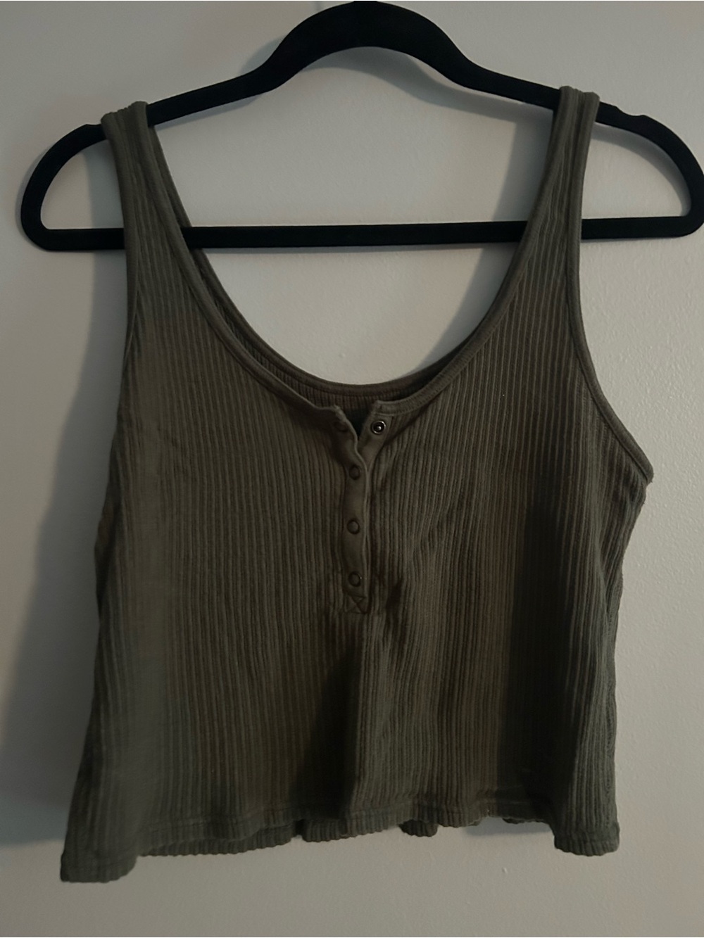 Target Olive Ribbed Henley Tank Top - Women